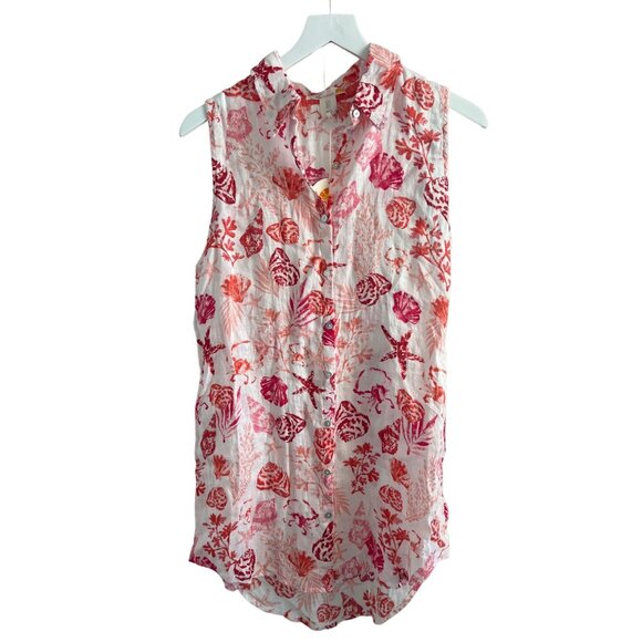 C&C California Beach Print Lightweight Linen Sleeveless Tunic Cover-Up - Picture 3 of 3